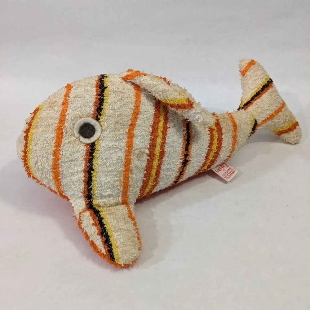 Vintage Dee Gee of California Terry Cloth Plush Fish Orange Striped Stuffed Toy